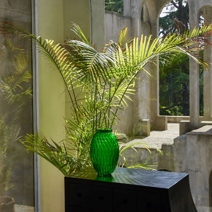 Lalique Plumes Vase Green Crystal Vase by  Lalique at   FormFluent Sydney, Australia