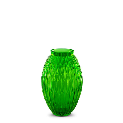 Lalique Plumes Vase Green Crystal Vase by  Lalique at   FormFluent Sydney, Australia