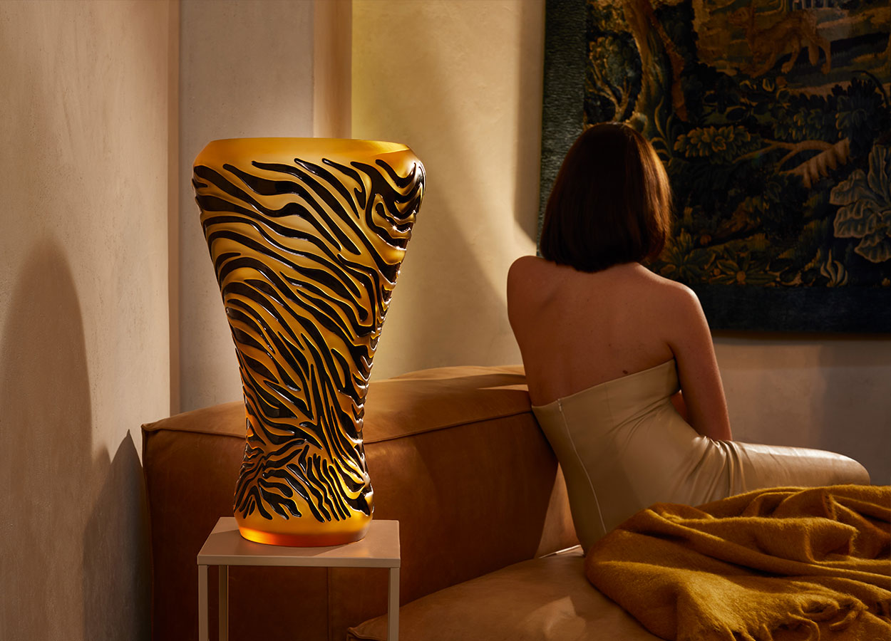 Buy Authentic Lalique Lalique Tigre Vase Amber Crystal Vase - FormFluent Sydney Australia