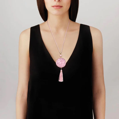 Lalique Aréthuse Round Pendant Clear Rose-Pearled Crystal 18K Yellow Gold-Plated Pink Quartz Jewelry by  Lalique at   FormFluent Sydney, Australia