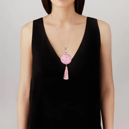 Lalique Aréthuse Round Pendant Clear Rose-Pearled Crystal 18K Yellow Gold-Plated Pink Quartz Jewelry by  Lalique at   FormFluent Sydney, Australia