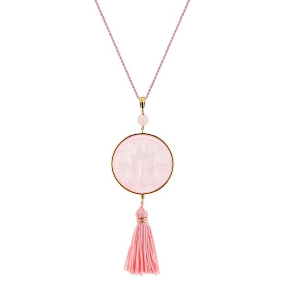 Lalique Aréthuse Round Pendant Clear Rose-Pearled Crystal 18K Yellow Gold-Plated Pink Quartz Jewelry by  Lalique at   FormFluent Sydney, Australia