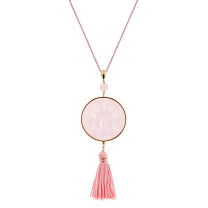 Lalique Aréthuse Round Pendant Clear Rose-Pearled Crystal 18K Yellow Gold-Plated Pink Quartz Jewelry by  Lalique at   FormFluent Sydney, Australia