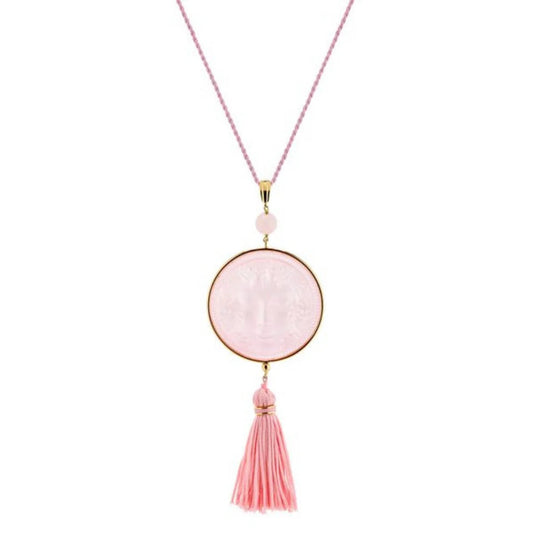 Lalique Aréthuse Round Pendant Clear Rose-Pearled Crystal 18K Yellow Gold-Plated Pink Quartz Jewelry by  Lalique at   FormFluent Sydney, Australia