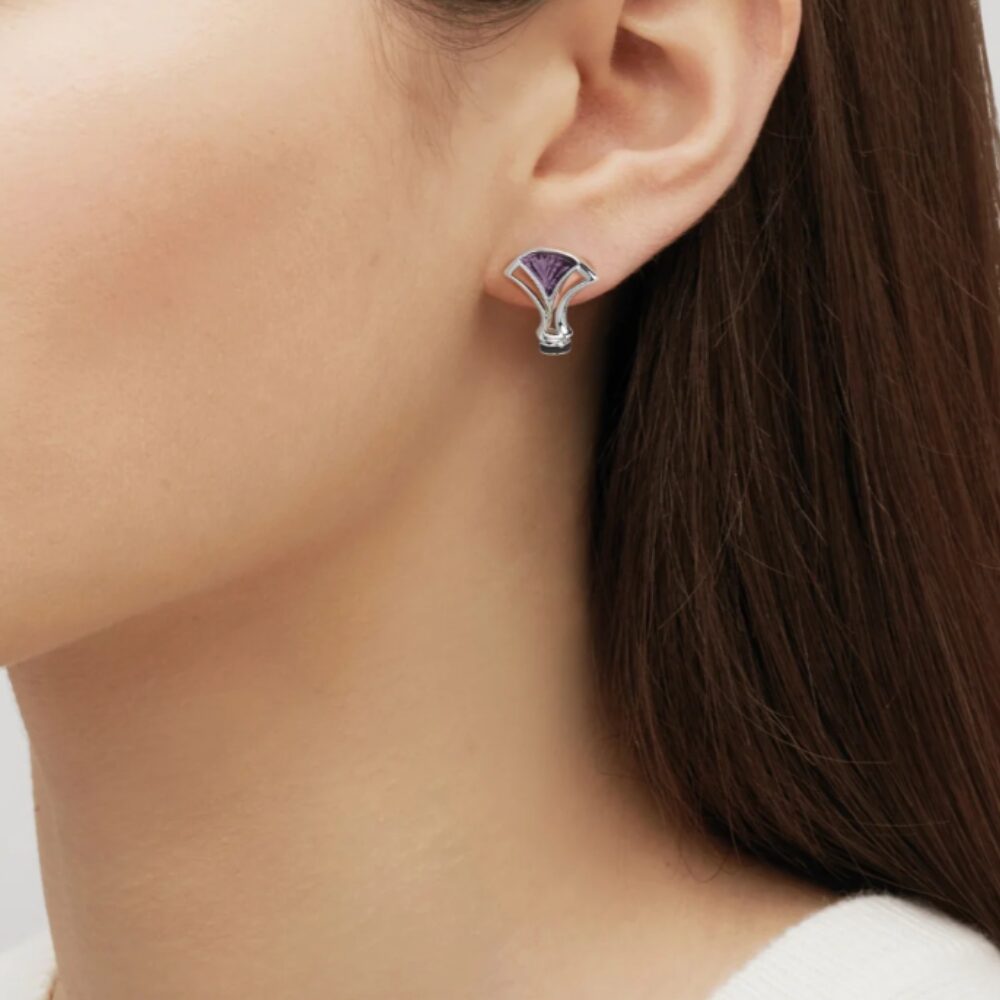 Lalique Larcade Stud Earrings - Dusk Purple Crystal, Silver - FormFluent