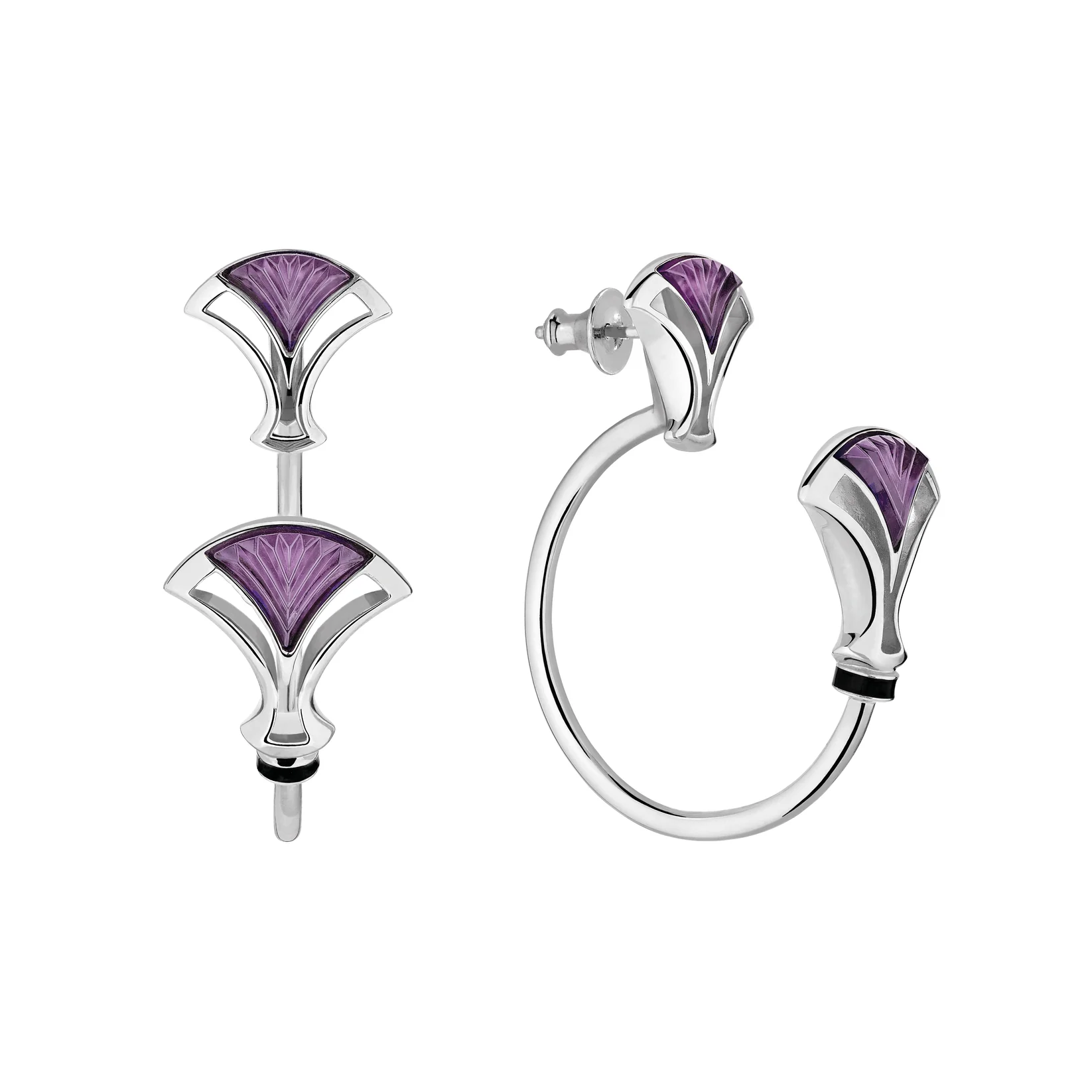 Lalique Larcade Hoops Earrings - Dusk Purple Crystal Silver Jewelry by  Lalique at   FormFluent Sydney, Australia