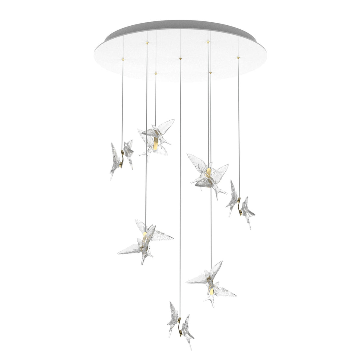 Lalique 14 Swallows Gilded Chandelier