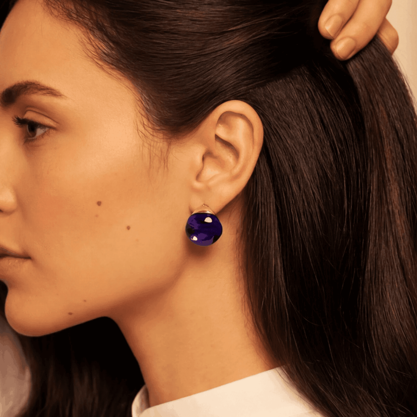 Lalique Cabochon Earrings - Cap Ferrat Blue Crystal Silver Jewelry by  Lalique at   FormFluent Sydney, Australia