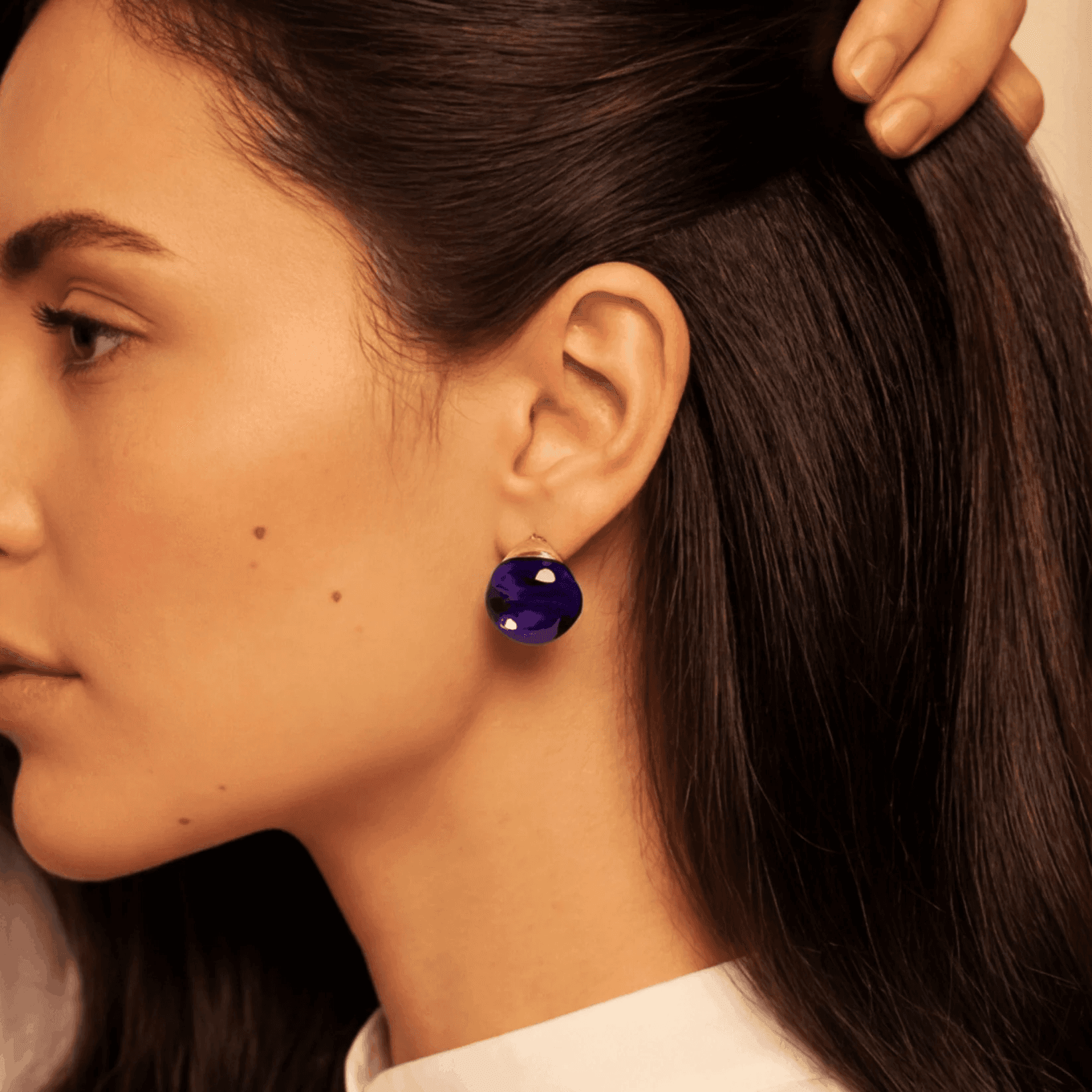 Lalique Cabochon Earrings - Cap Ferrat Blue Crystal Silver Jewelry by  Lalique at   FormFluent Sydney, Australia