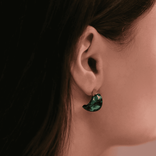 Lalique Cabochon Earrings - Deep Green Crystal 18K Yellow Gold Plated Jewelry by  Lalique at   FormFluent Sydney, Australia