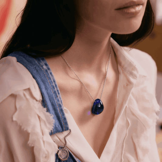 Lalique Cabochon Pendant Necklace - Cap Ferrat Blue Crystal Silver Jewelry by  Lalique at   FormFluent Sydney, Australia