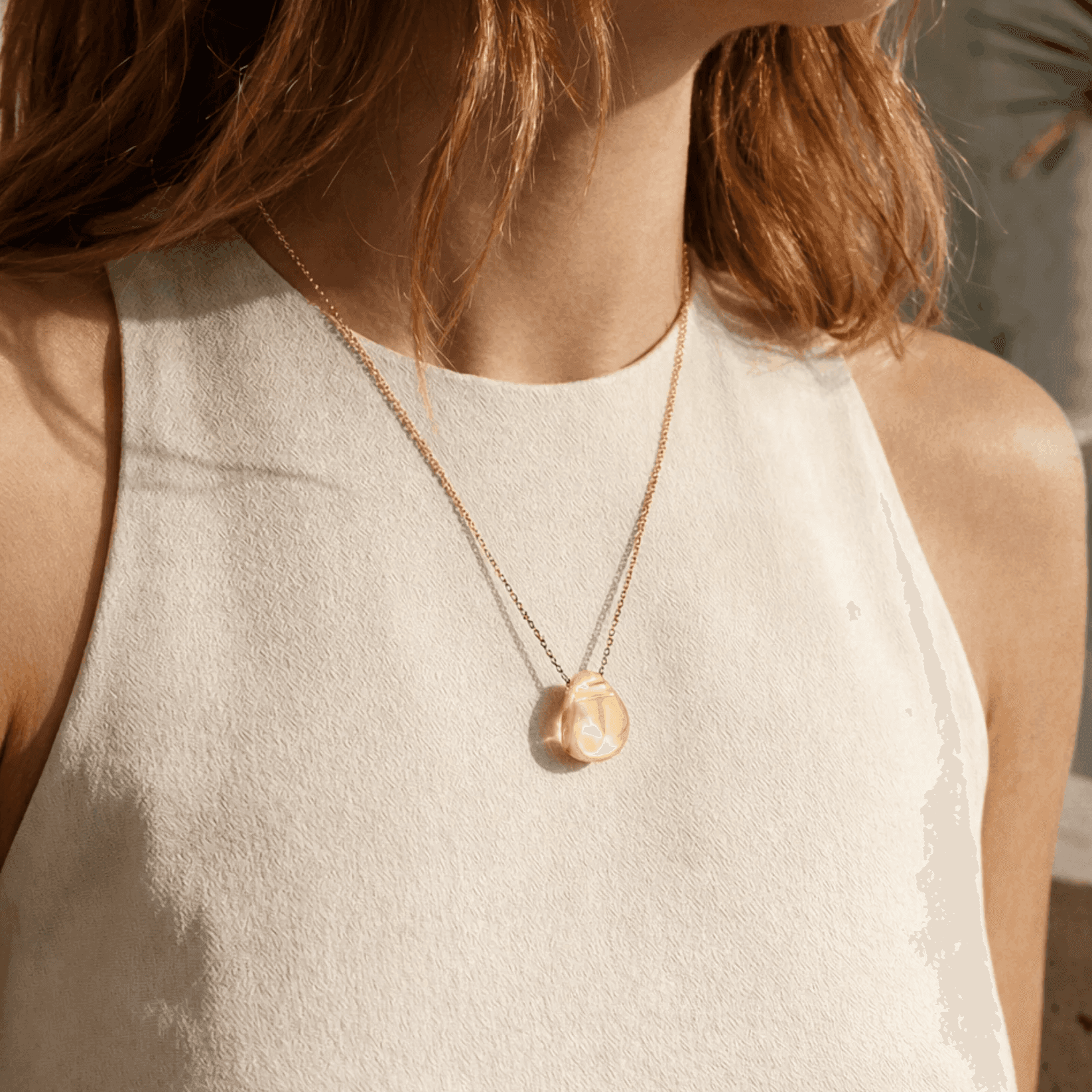 Lalique Cabochon Pendant Necklace - Gold Lustre Crystal 18K Yellow Gold Plated Jewelry by  Lalique at   FormFluent Sydney, Australia