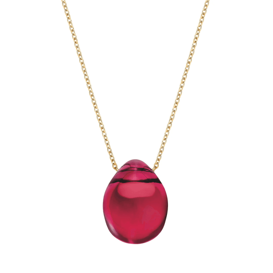 Lalique Cabochon Pendant Necklace - Red Crystal 18K Yellow Gold Plated Jewelry by  Lalique at   FormFluent Sydney, Australia