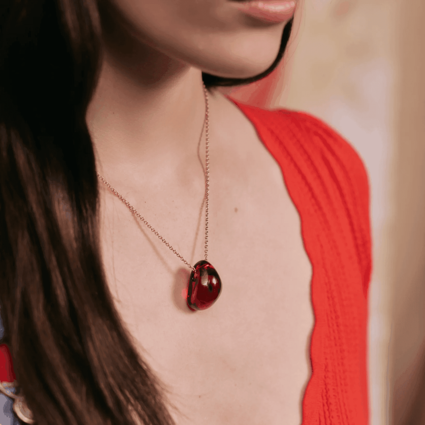 Lalique Cabochon Pendant Necklace - Red Crystal 18K Yellow Gold Plated Jewelry by  Lalique at   FormFluent Sydney, Australia