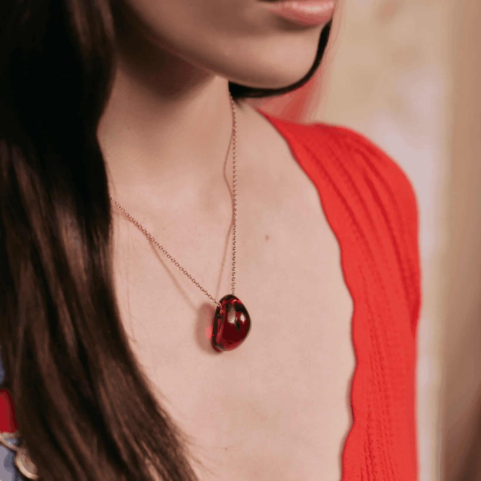 Lalique Cabochon Pendant Necklace - Red Crystal 18K Yellow Gold Plated Jewelry by  Lalique at   FormFluent Sydney, Australia