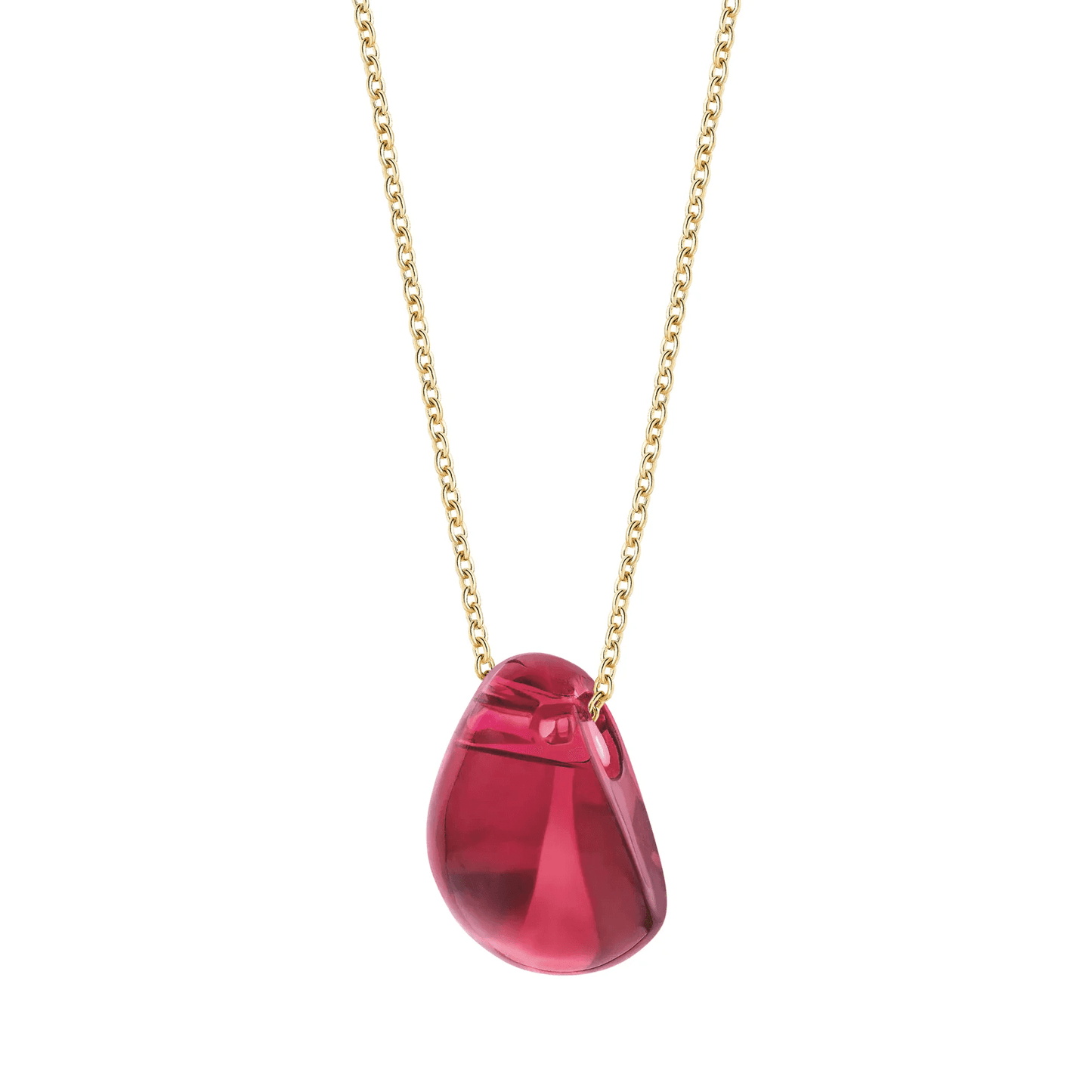 Lalique Cabochon Pendant Necklace - Red Crystal 18K Yellow Gold Plated Jewelry by  Lalique at   FormFluent Sydney, Australia