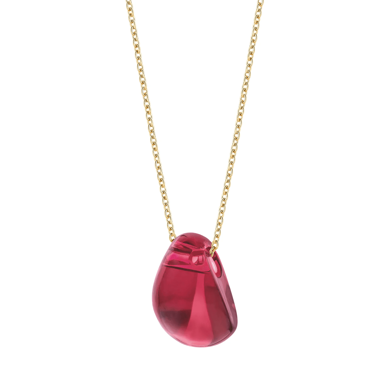 Lalique Cabochon Pendant Necklace - Red Crystal 18K Yellow Gold Plated Jewelry by  Lalique at   FormFluent Sydney, Australia
