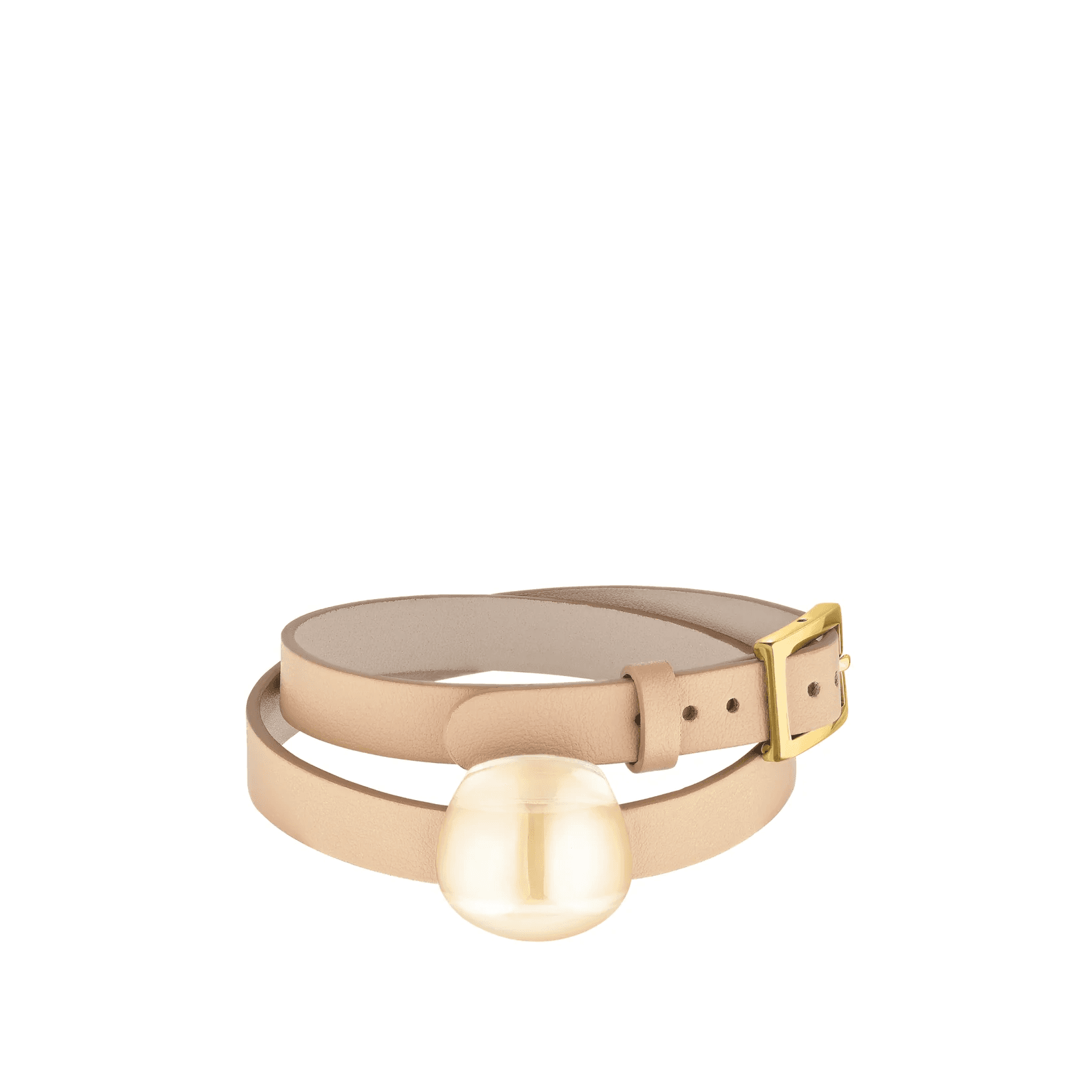 Lalique Cabochon Leather Bracelet - Gold Lustre Crystal 18K Yellow Gold Plated Jewelry by  Lalique at   FormFluent Sydney, Australia