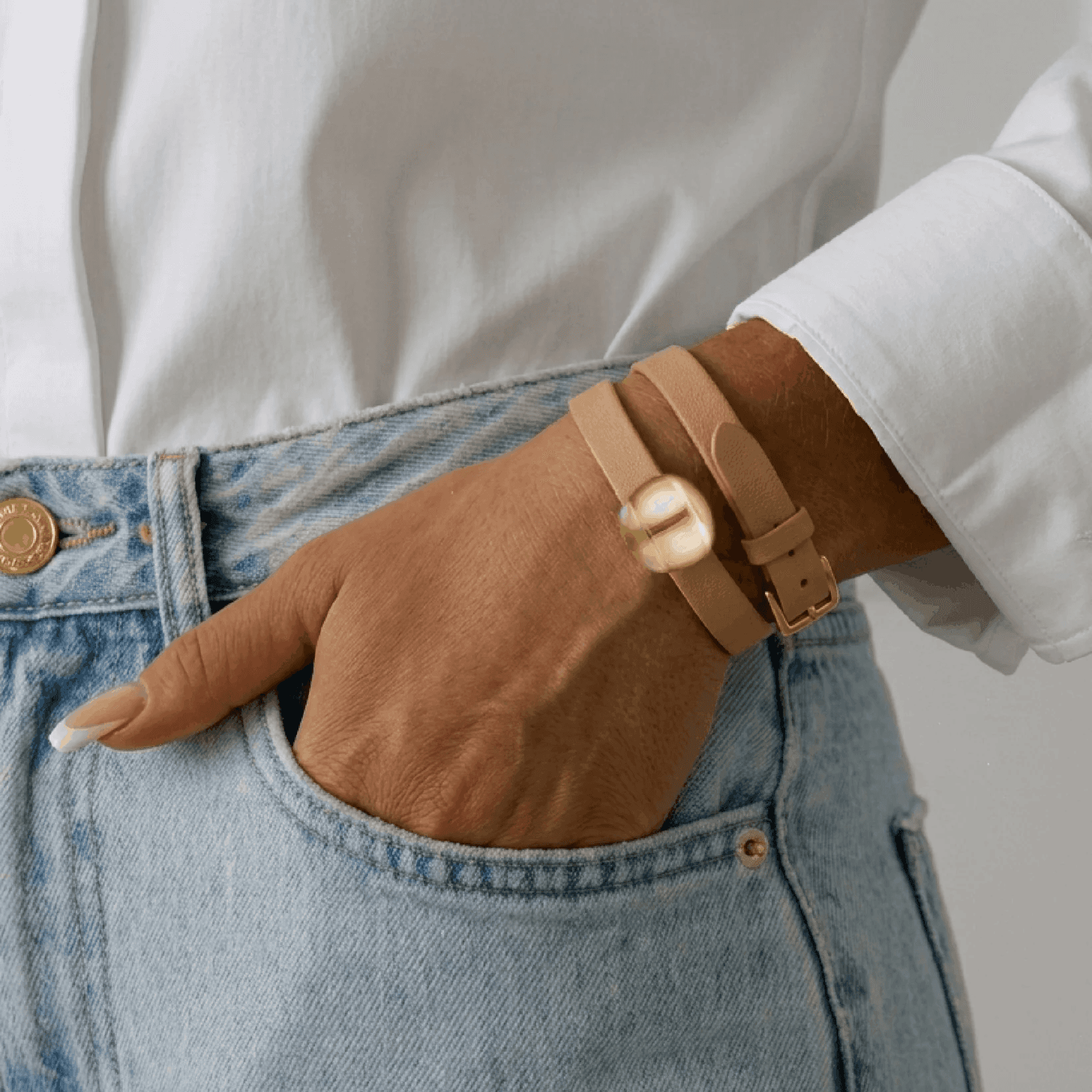 Lalique Cabochon Leather Bracelet - Gold Lustre Crystal 18K Yellow Gold Plated Jewelry by  Lalique at   FormFluent Sydney, Australia
