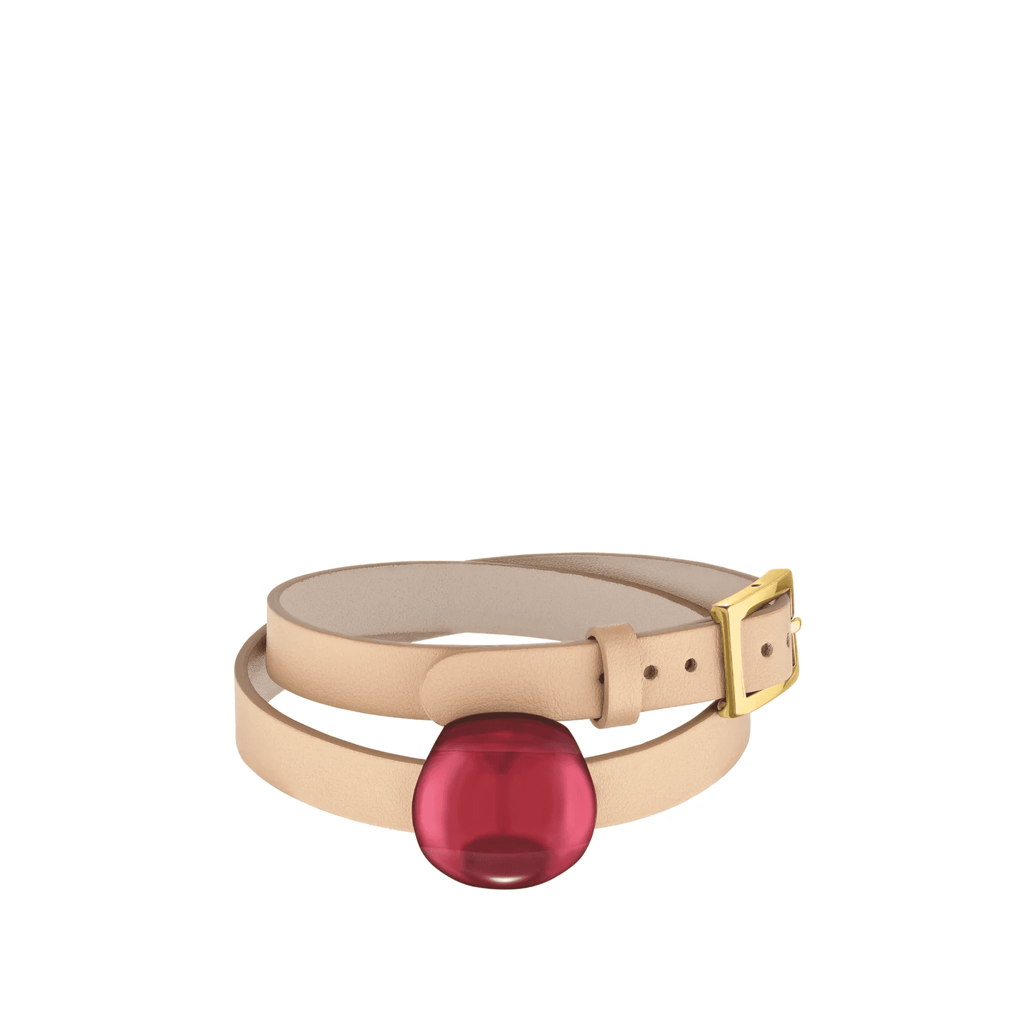 Lalique Cabochon Leather Bracelet - Red Crystal 18K Yellow Gold Plated Jewelry by  Lalique at   FormFluent Sydney, Australia