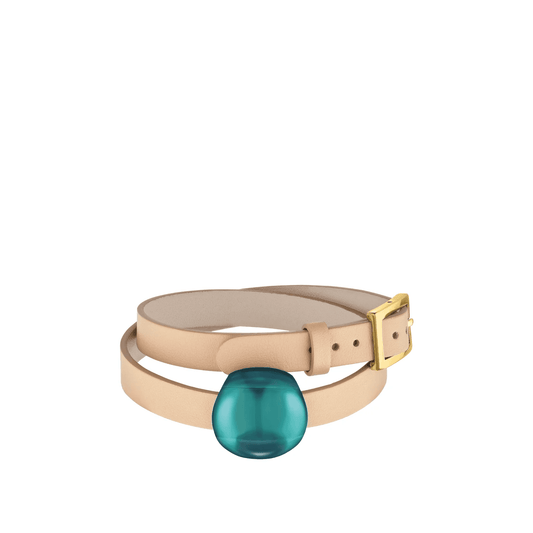 Lalique Cabochon Leather Bracelet - Deep Green Crystal 18K Yellow Gold Plated Jewelry by  Lalique at   FormFluent Sydney, Australia