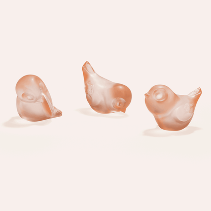 Lalique Piou-Piou Bird Head Down Sculpture - Clear with Coral Patina Crystal Sculpture by  Lalique at   FormFluent Sydney, Australia