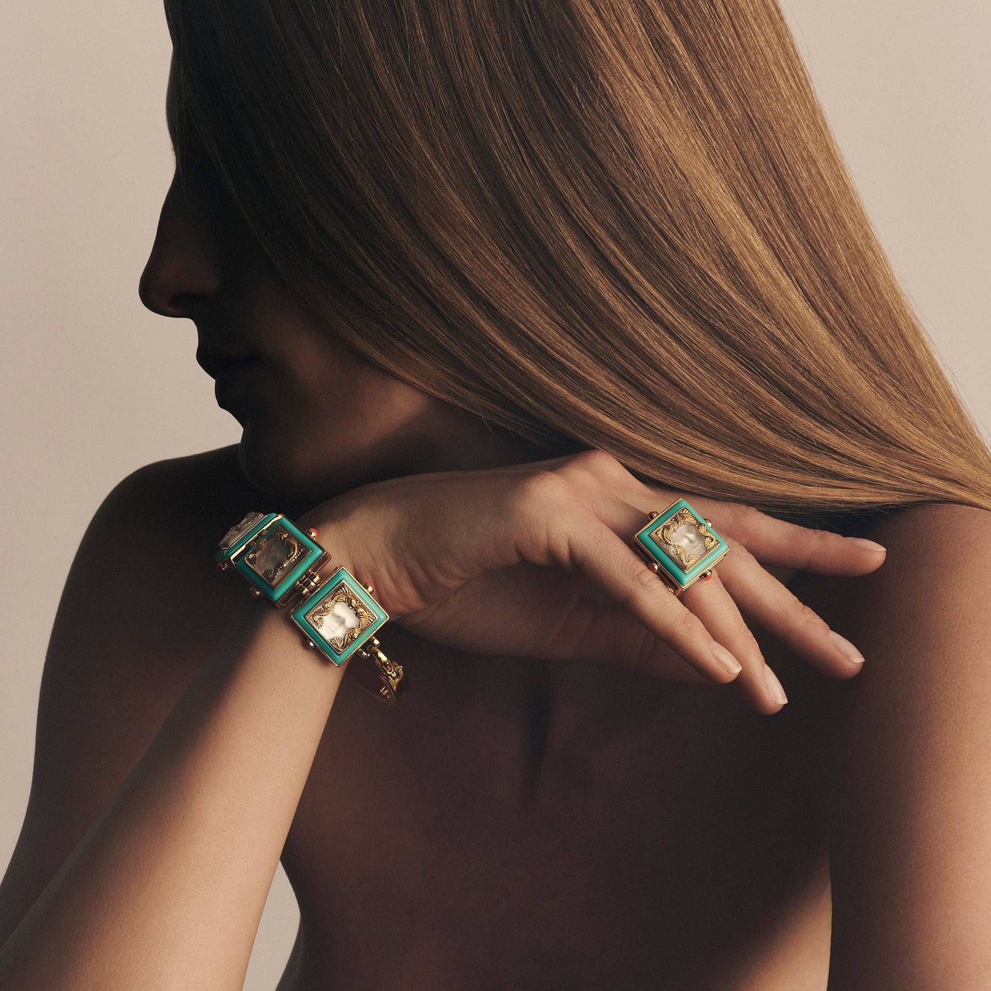 Lalique Aréthuse Ring Clear Crystal Turquoise Lacquer 18K Yellow Gold Plated Jewelry by  Lalique at   FormFluent Sydney, Australia