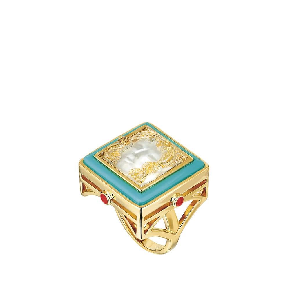 Lalique Aréthuse Ring Clear Crystal Turquoise Lacquer 18K Yellow Gold Plated Jewelry by  Lalique at   FormFluent Sydney, Australia
