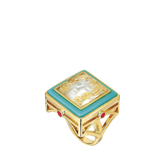 Lalique Aréthuse Ring Clear Crystal Turquoise Lacquer 18K Yellow Gold Plated Jewelry by  Lalique at   FormFluent Sydney, Australia