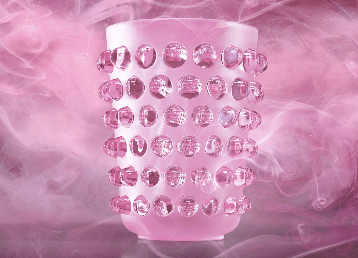 Lalique Mossi Vase Pink Lustre Crystal Vase by  Lalique at   FormFluent Sydney, Australia