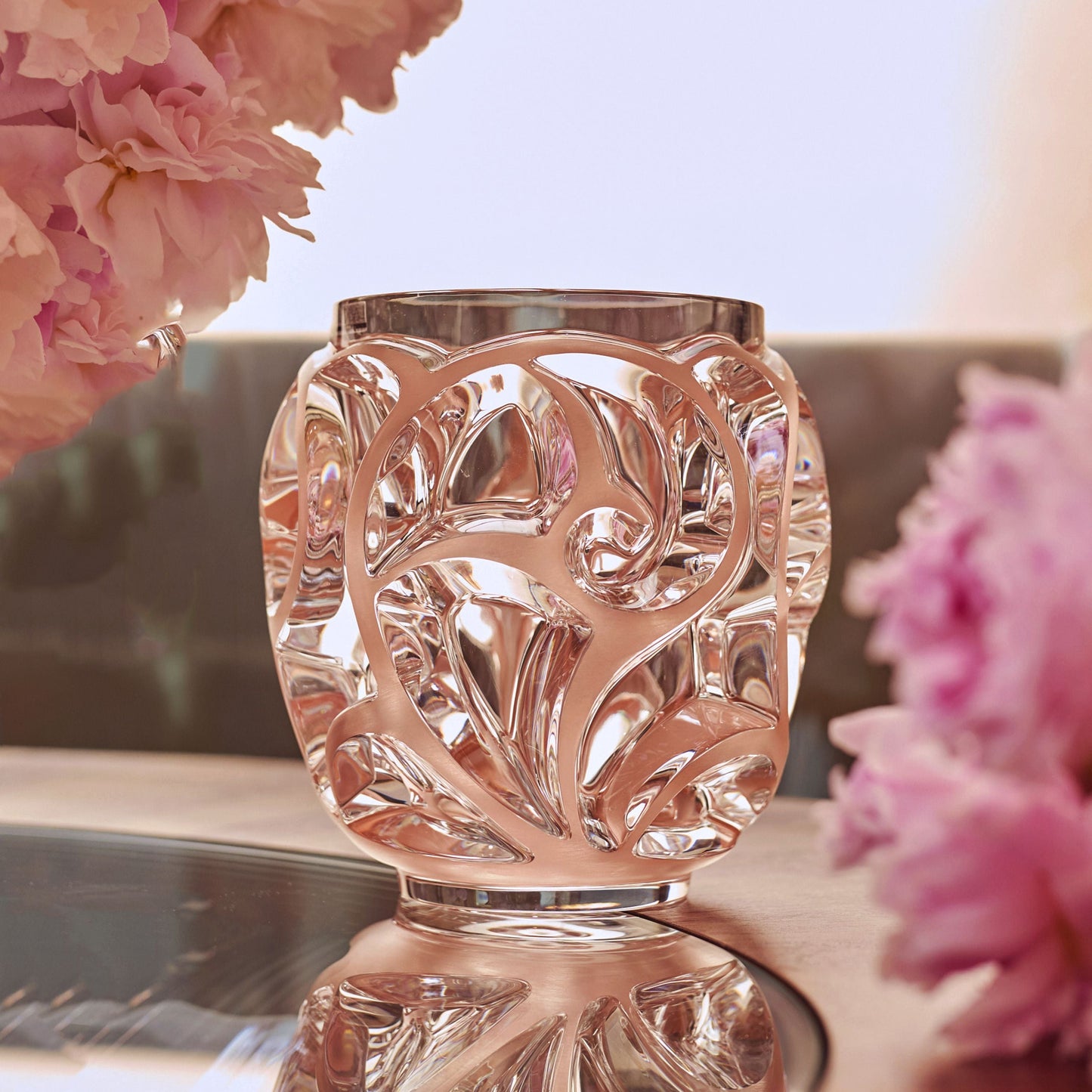 Lalique Tourbillons Small Vase Clear Crystal with Coral Patina Numbered Edition