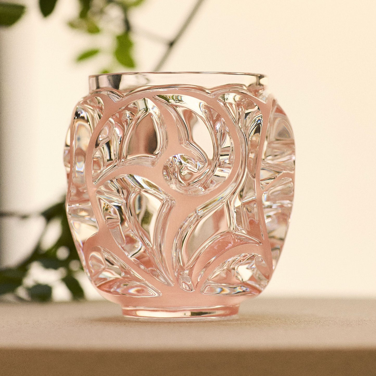 Lalique Tourbillons Small Vase Clear Crystal with Coral Patina Numbered Edition