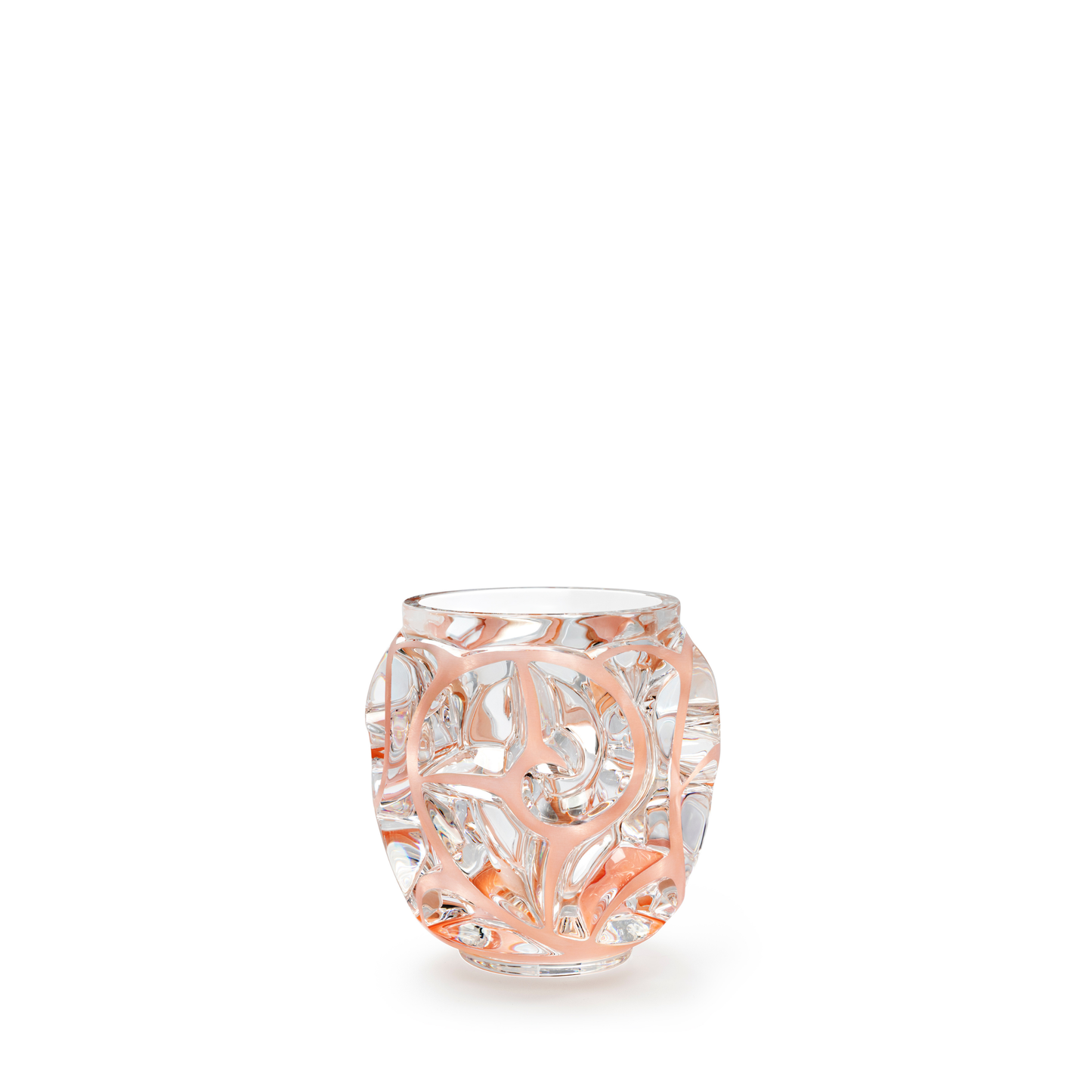 Lalique Tourbillons Small Vase Clear Crystal with Coral Patina Numbered Edition