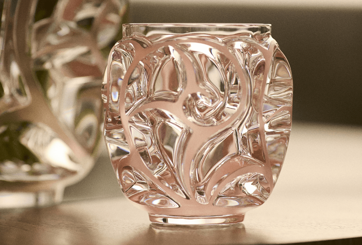 Lalique Tourbillons Grand XXL Vase Clear Crystal with Coral Patina Numbered Edition