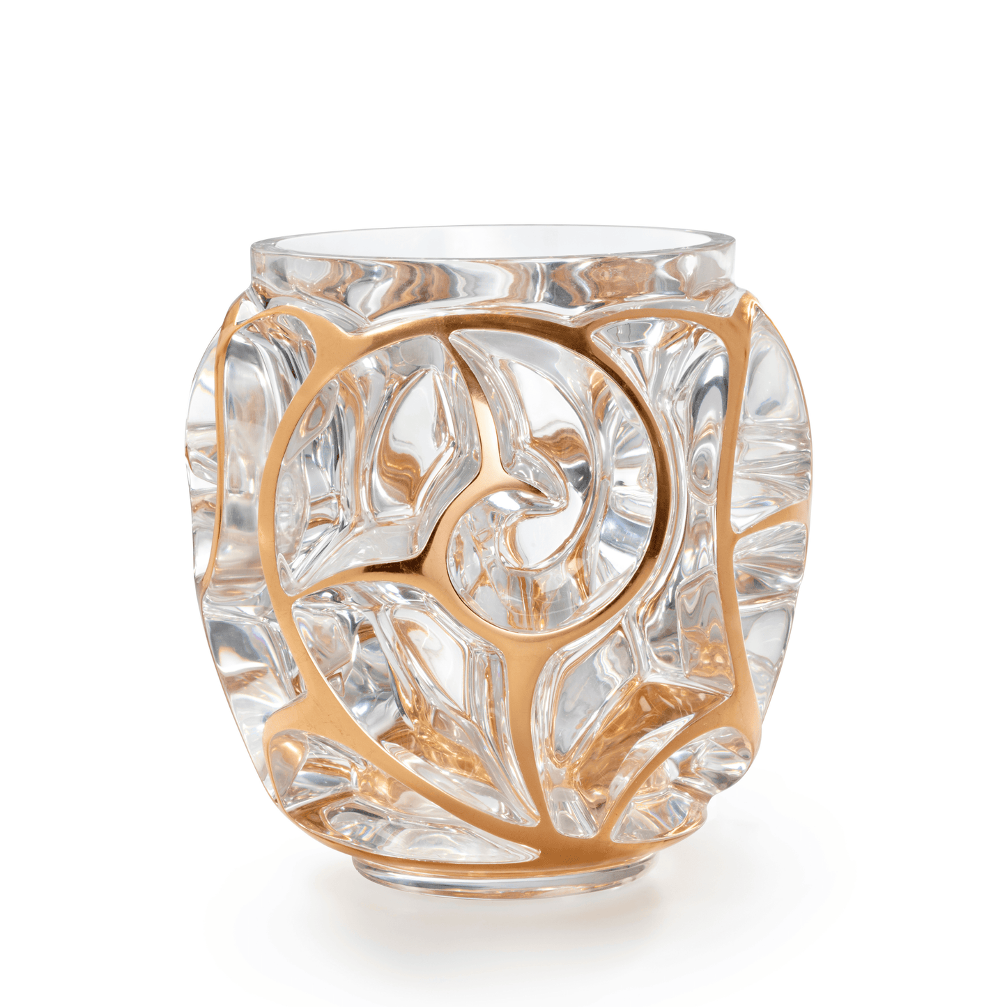 Lalique Tourbillons Grand XXL Vase Clear Crystal with Pink Gold Leaves Limited Edition