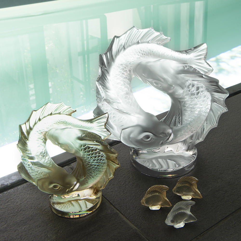 Double Fish Sculpture Lalique with other fish sculptures