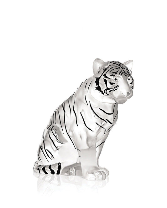 Lalique Lalique Sitting Tiger Large Sculpture Clear and Black Enamelled Crystal Numbered Edition Sculpture - FormFluent Sydney Australia
