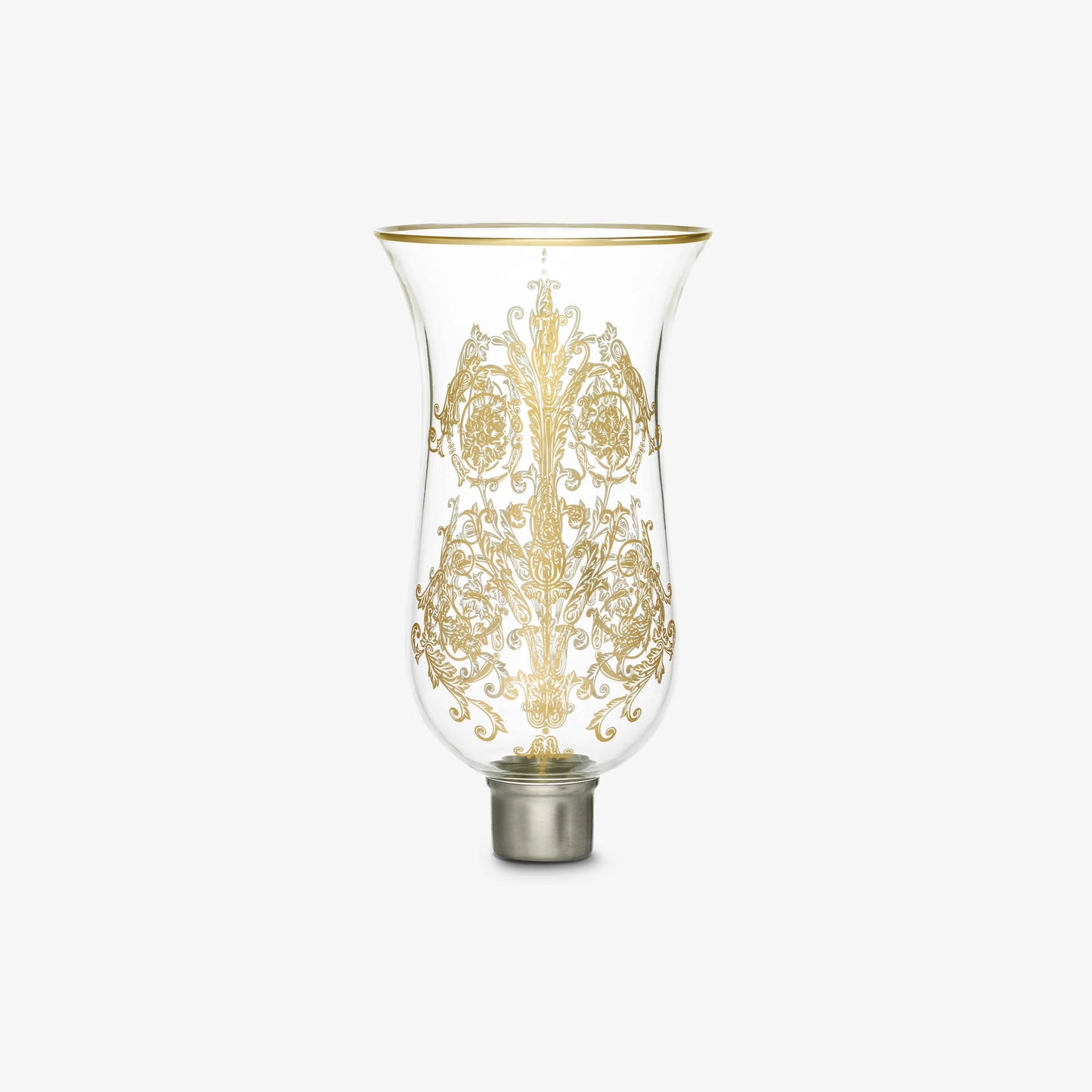Decorative lamp shade with gold intricate design on a white background