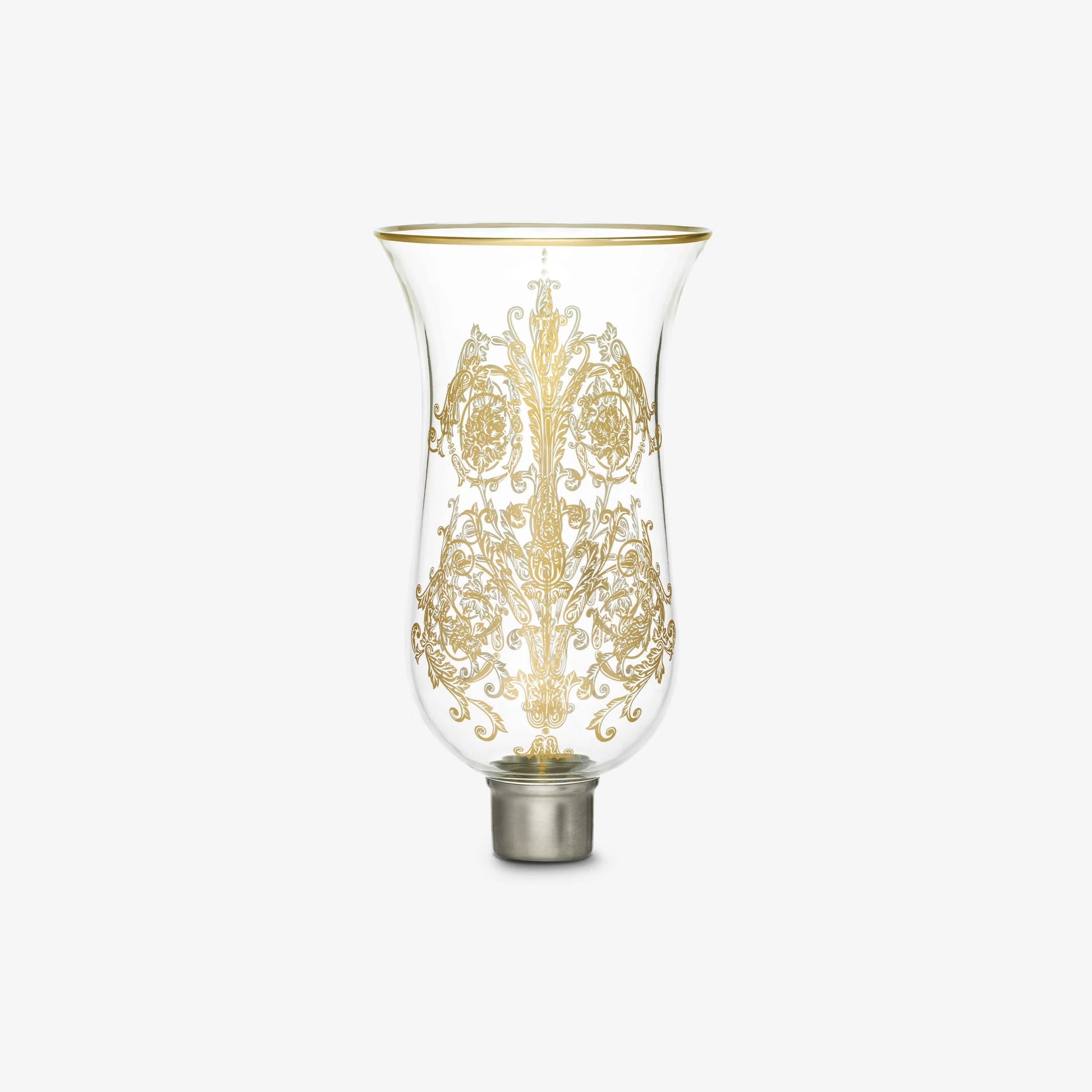 Decorative lamp shade with gold intricate design on a white background