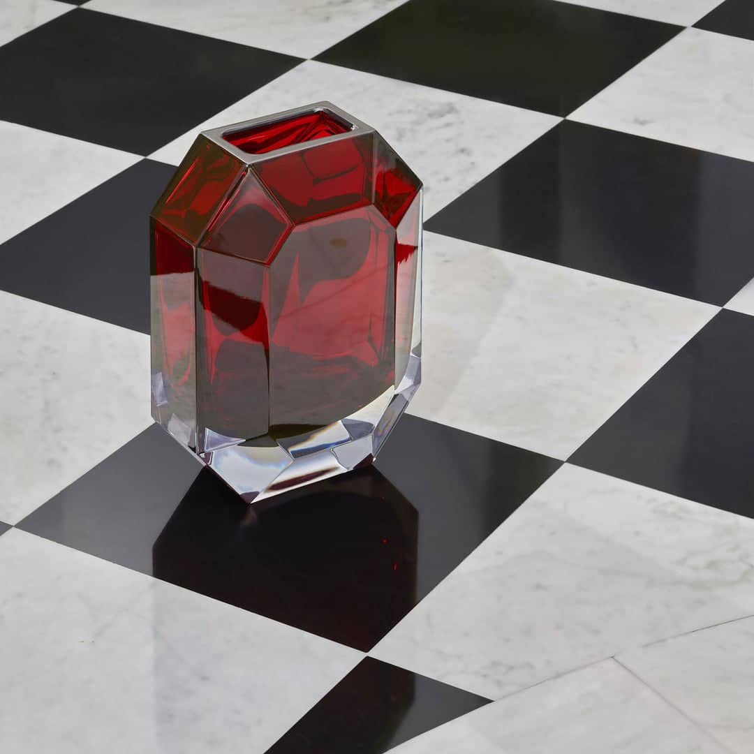 Baccarat Octogone Vase Red Crystal Vase by  Baccarat at   FormFluent Sydney, Australia