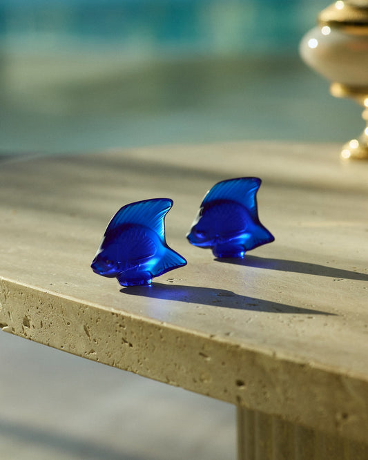 Lalique Fish Sculpture Cap Ferrat Blue Crystal