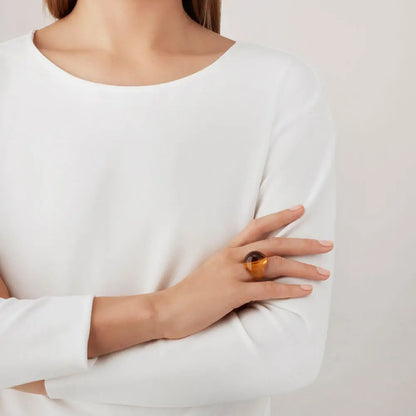  Lalique Cabochon Ring - Amber Crystal  by Lalique at  FormFluent
