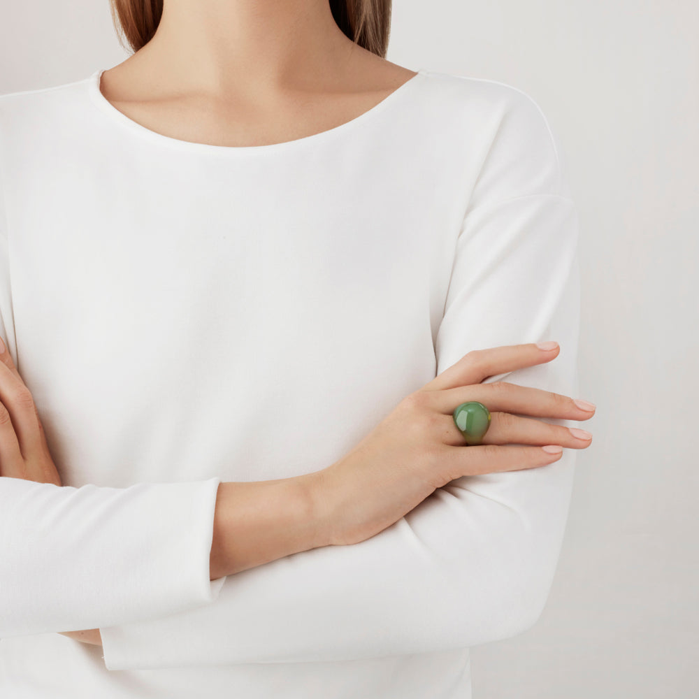 Lalique Cabochon Ring -Antinea green crystal
