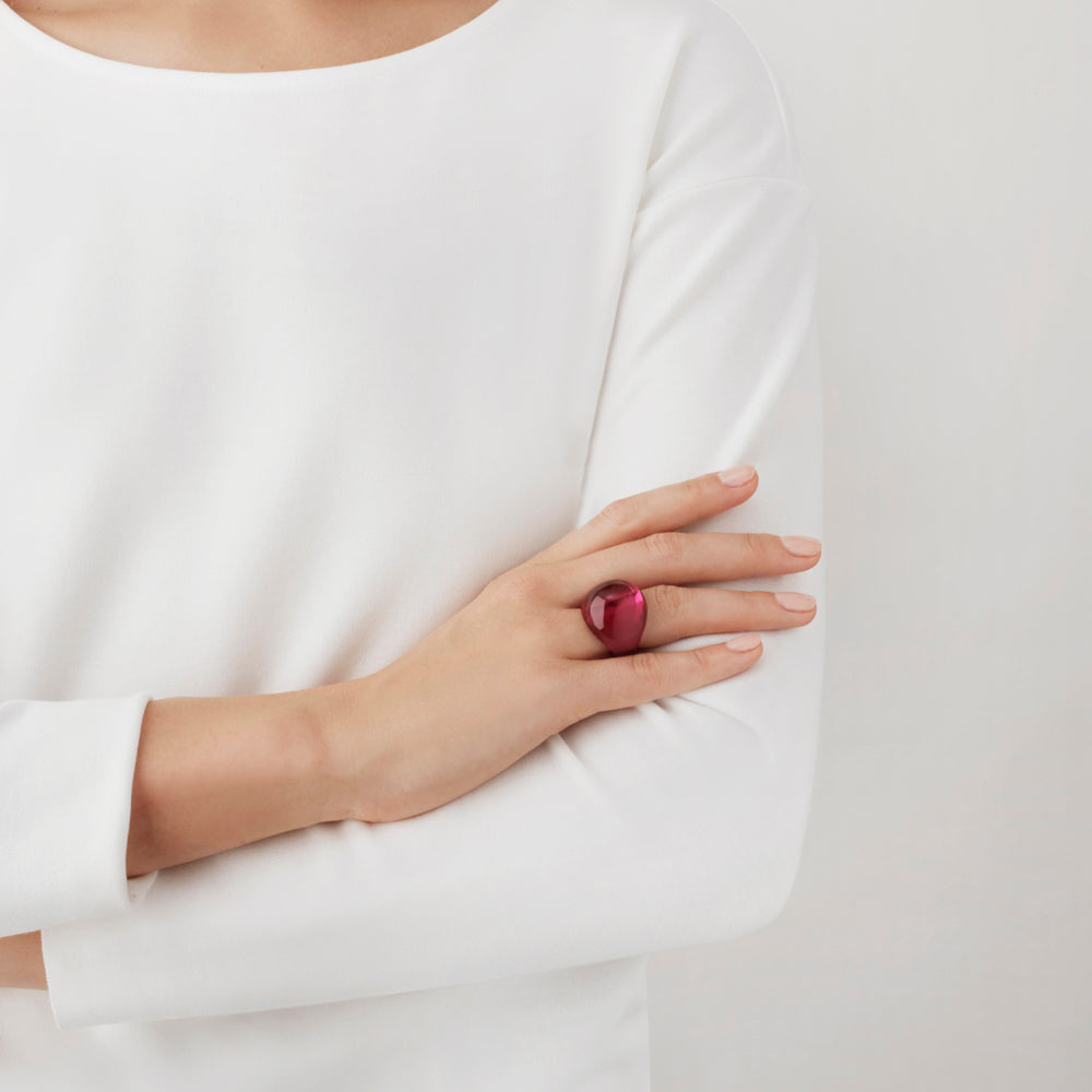  Lalique Cabochon Ring - Fuchsia Crystal  by Lalique at  FormFluent