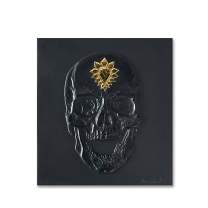 Lalique Eternal Memento Skull Damien Hirst Black Crystal Gold Stamped Limited Edition Sculpture by  Lalique at   FormFluent Sydney, Australia