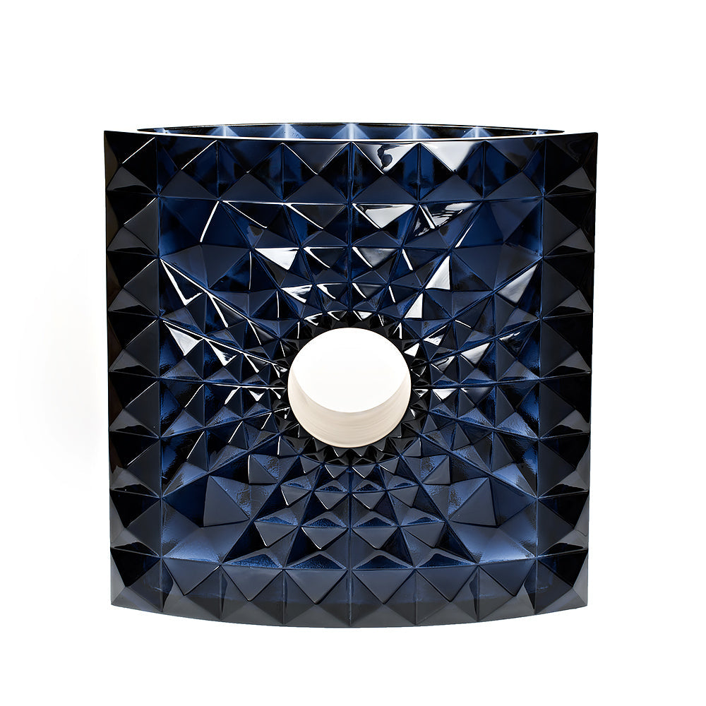 Lalique Géo Vase Mario Botta 2016 Midnight Blue Crystal Lost Wax Limited Edition - FormFluent