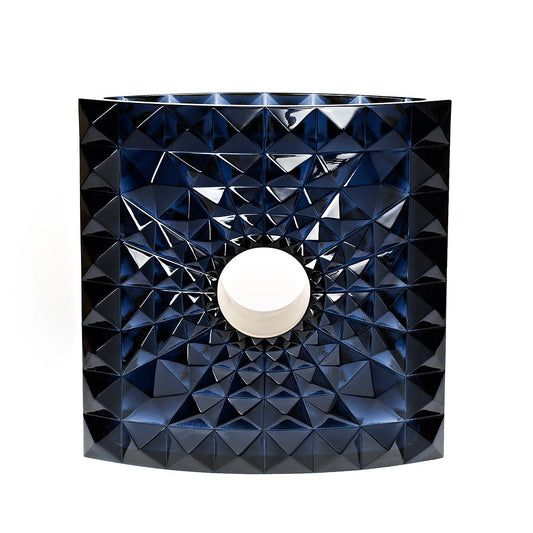 Lalique Géo Vase Mario Botta 2016 Midnight Blue Crystal Lost Wax Limited Edition