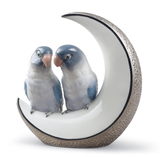 Lladró Fly Me to The Moon Birds Couple Figurine Silver Lustre