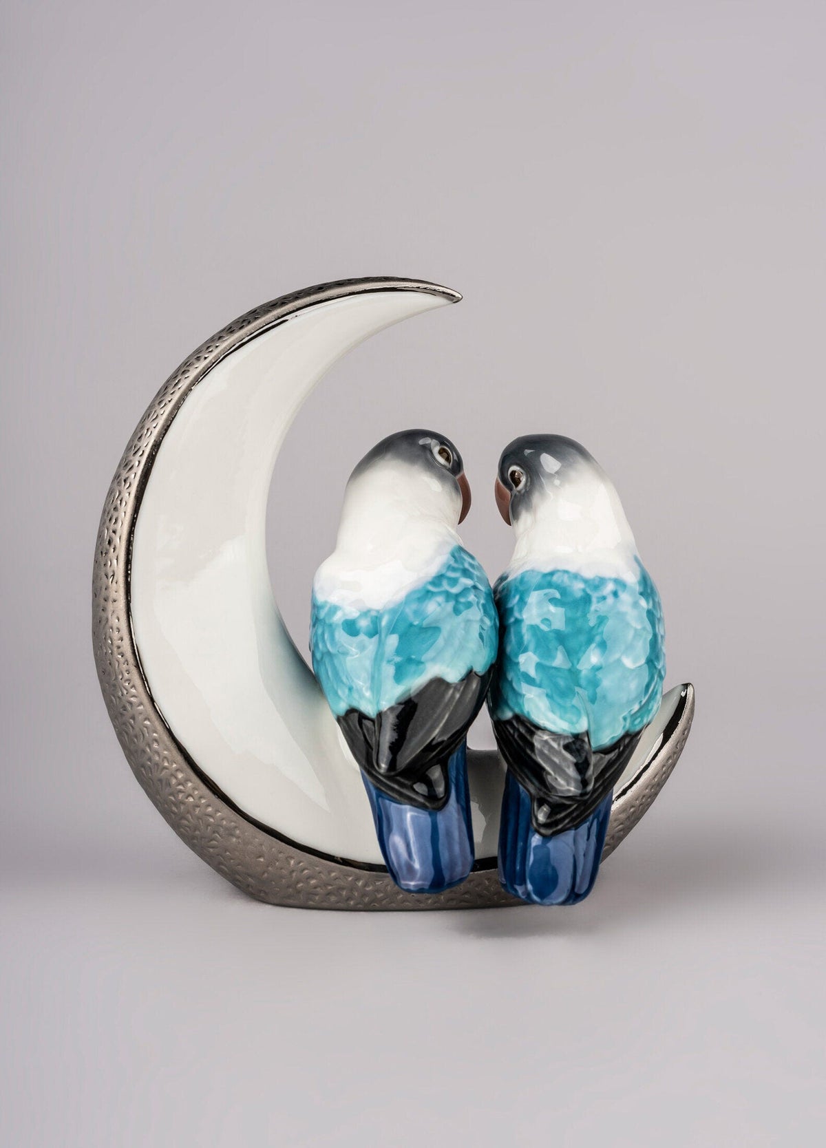 Lladró Fly Me to The Moon Birds Couple Figurine Silver Lustre