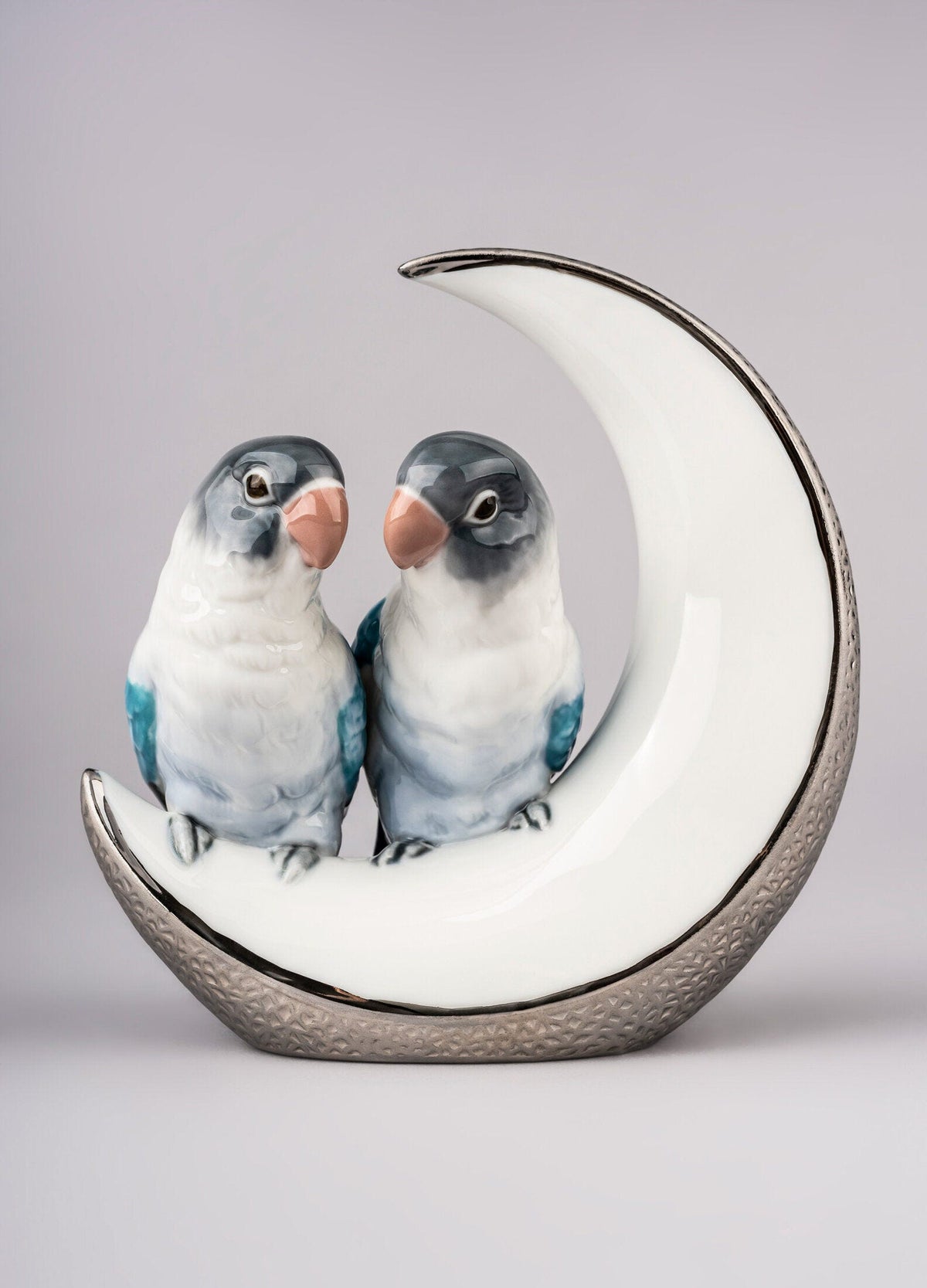 Lladró Fly Me to The Moon Birds Couple Figurine Silver Lustre